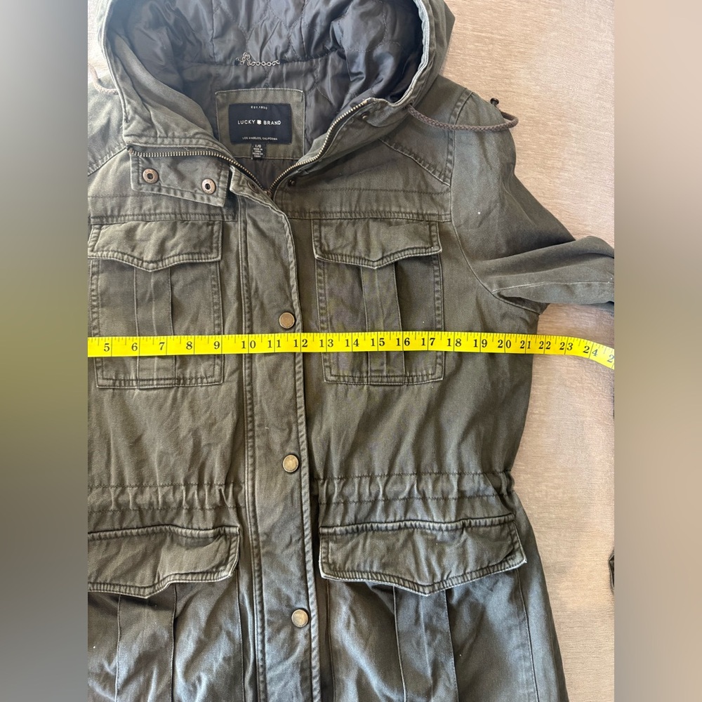 Lucky Brand Women’s Utility Jacket Olive Green Hooded Anorak Coat L - Picture 12 of 13